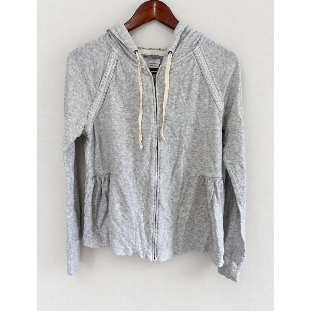 Anthropologie Saturday Sunday Gray Peplum Full Zip Hoodie Sweatshirt Sz Large